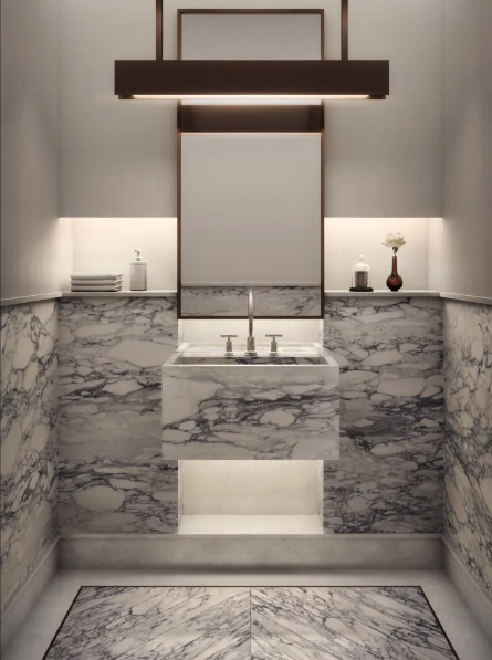 white marble shower showing safe daily cleaning sequence and drying routine