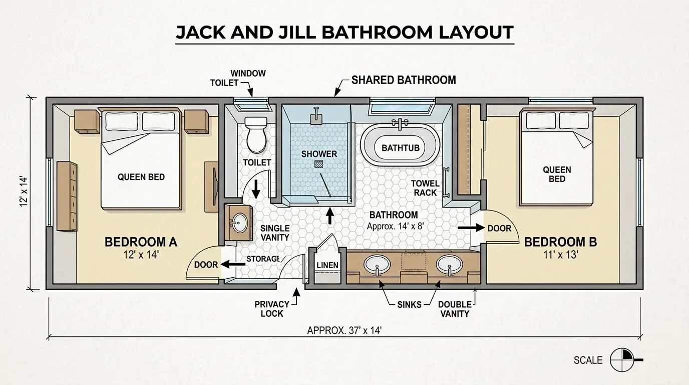 A bathroom design concept layout showing tile samples, fixture options, wall color, and vanity sconces