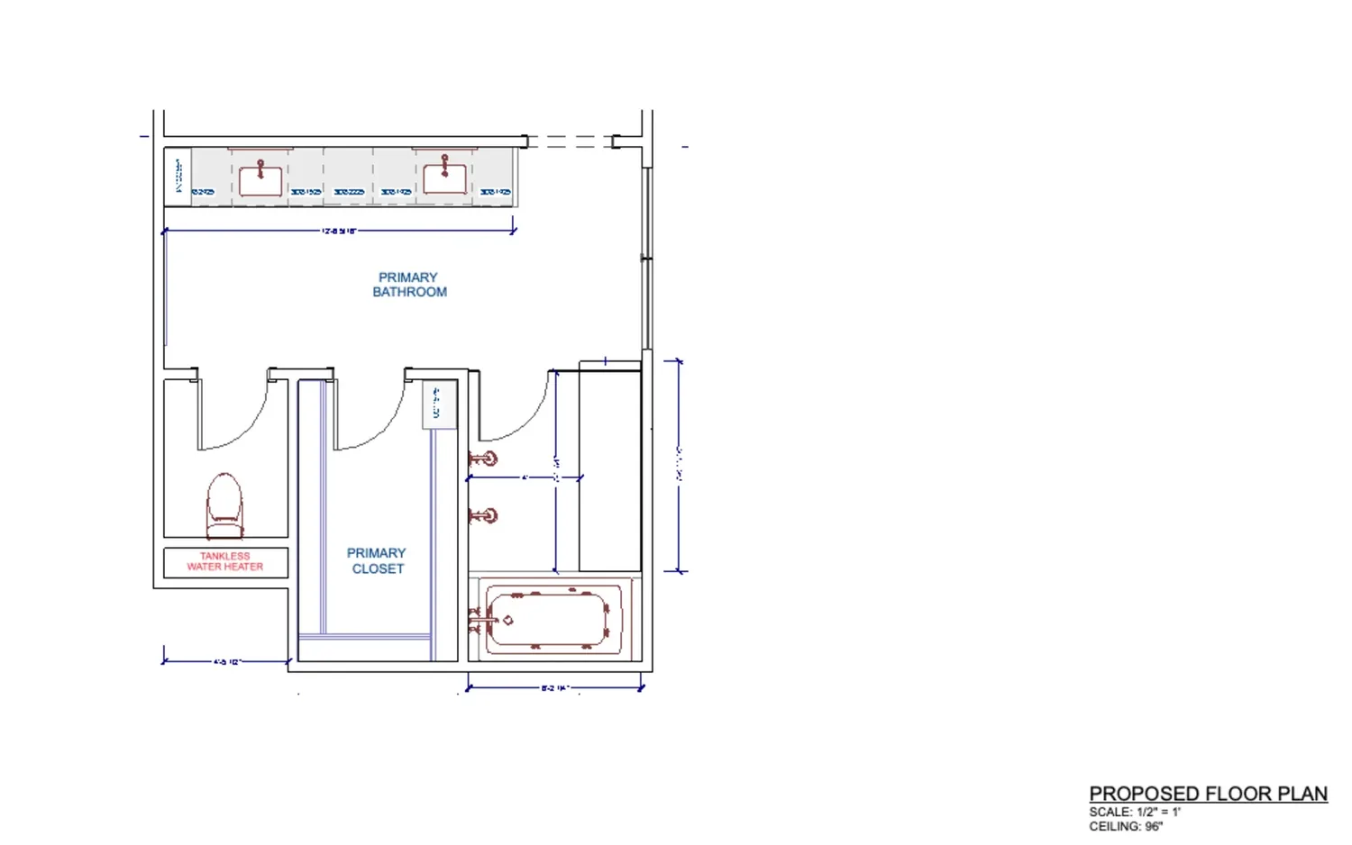 Drawing primary bath proposed floor plan